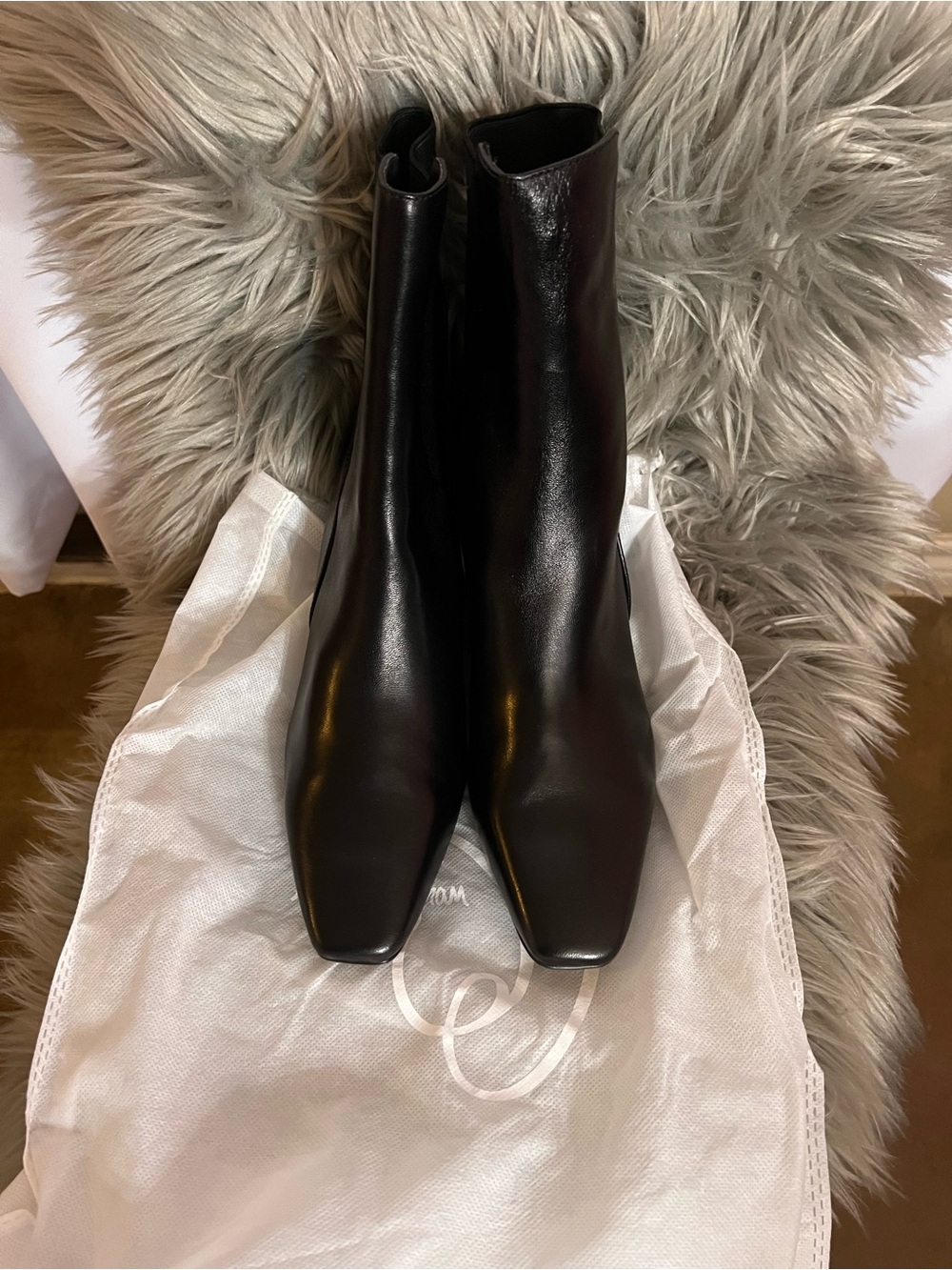 Sam Edelman Black Leather Square-Toe Ankle Boots